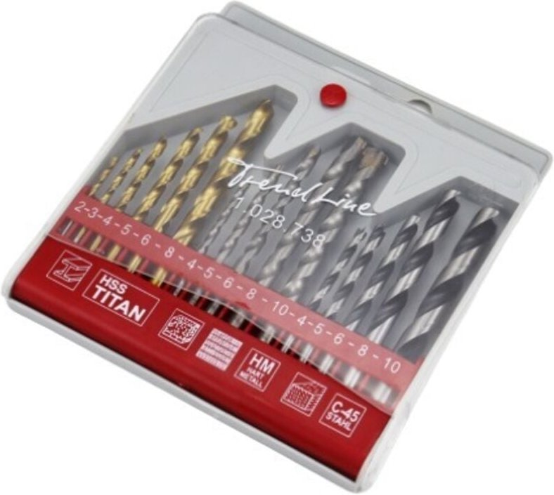 Trendline - Bohrer-Set für Metall, Beton & Holz 16-teilig Rundschaft Metallbohrer