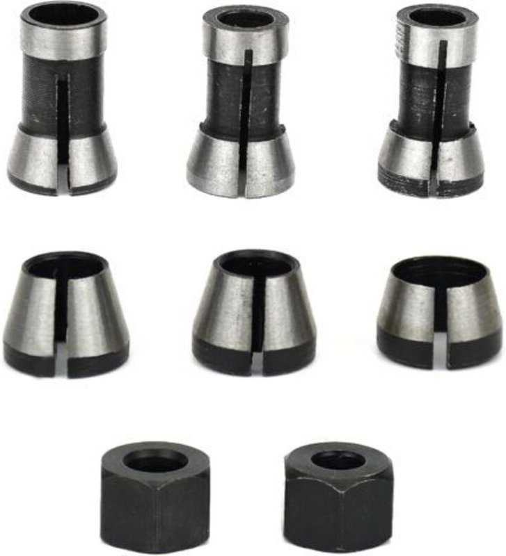 Fräsfutter - 6er Set, Bündigspannzange (6mm, 6,35mm, 8mm), Oberfräsenspannzange, Spannzangenadapter