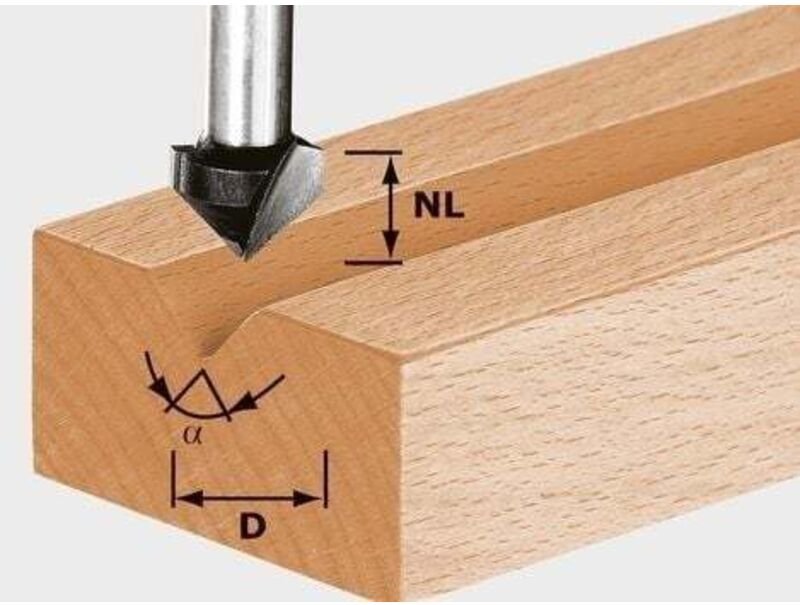 V-Nutfräser hs Schaft 8 mm hs S8 D11/9,5/60° - 490997 - Festool