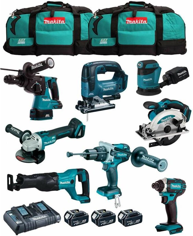 Makita - Kit MK802 (DHP481 + DHR243 + DGA504 + DTD152 + DJV182 + DSS610 + DJR186 + DBO180 + 3 x 5,0 Ah + DC18RD + 2 x LX...