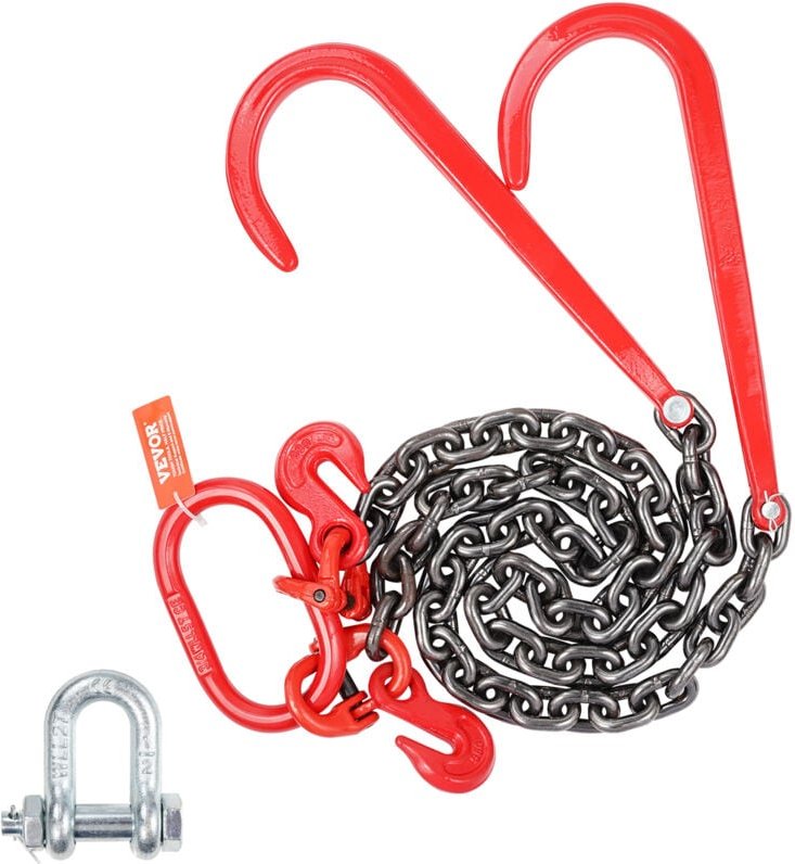 VEVOR G80 V-Zaumkette, 3/8 Zoll x 3 Fuß Abschleppkette mit 15 Zoll J-Haken und Greifhaken, Schwerlast-Transportschleppke...