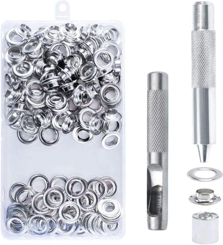 100-teiliges Ösen-Set (14 mm), Ösenwerkzeug aus Metall, Ösen-Set mit Ösenwerkzeug für Segeltuch, Planen, Zeltreparaturen...