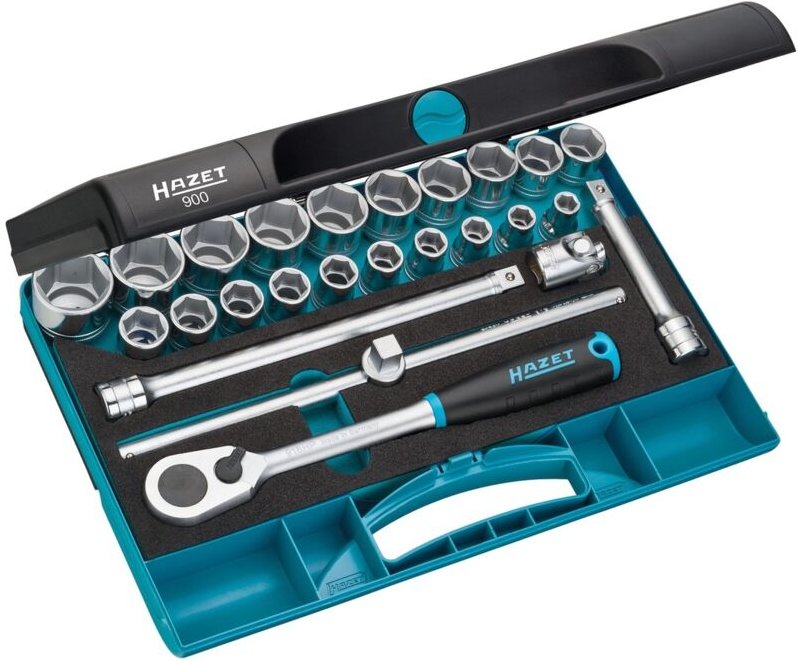 Steckschlüssel Satz, Vierkant hohl 12,5 mm (1/2), Außen-Sechskant-Tractionsprofil, Anzahl Werkzeuge: 25, Art.Nr. 900 - H...