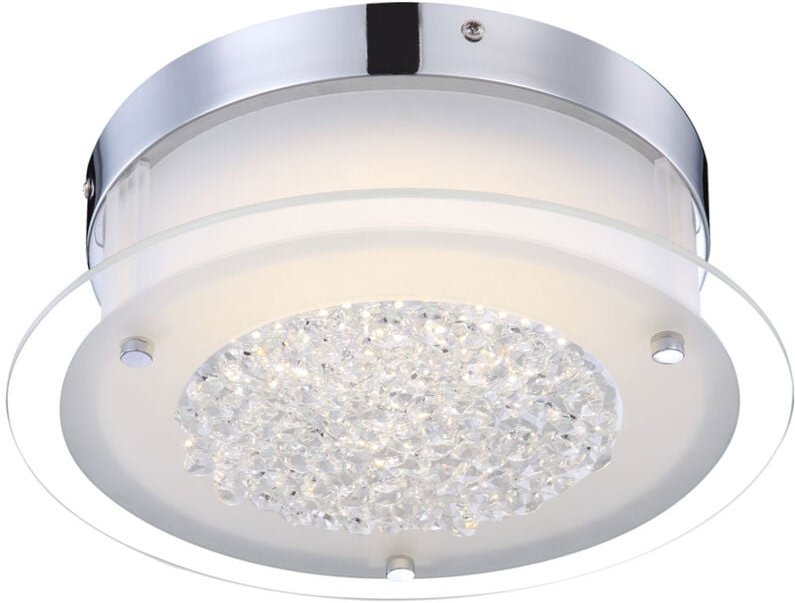 Globo - Deckenleuchte led Deckenlampe Kristalle Wohnzimmer Deckenlampen mit satiniertem Glasschirm, Metall Chrom, 1x led...
