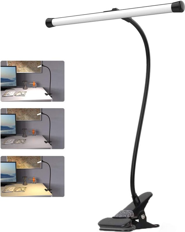 Wasserdichte Bettklemme (1 Stück), dimmbare 7-W-LED-Klemmleuchte, schwarze Bettleuchte zum Malen, Klavierspielen, Bastel...