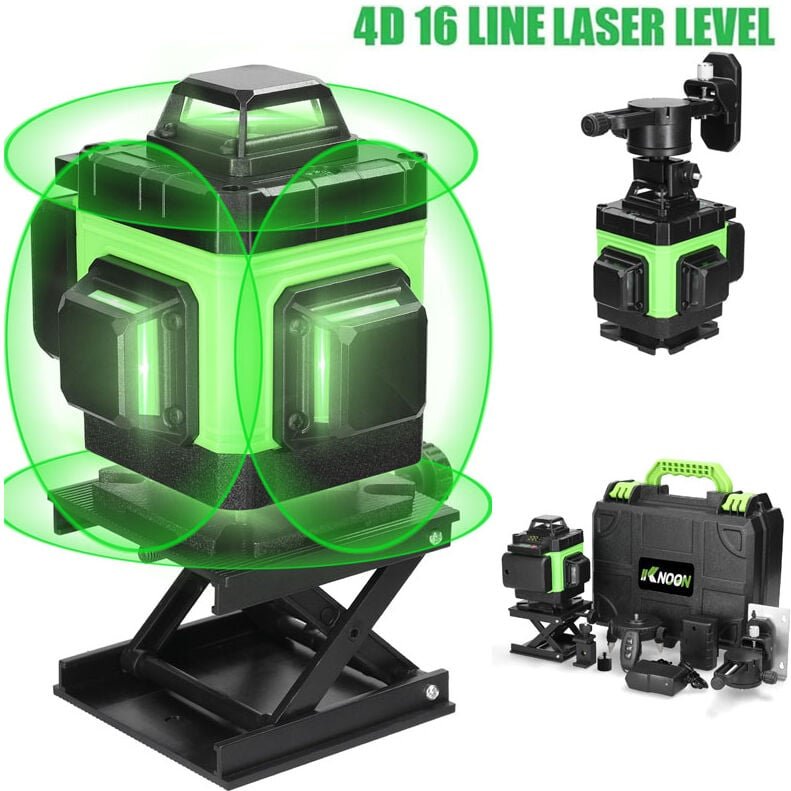 Green Selbstnivellierender Laser-Wasserwaage, 4 x 360° 16 Linien Baustellenlaser, 2x wiederaufladbare Batterien, Rotatio...