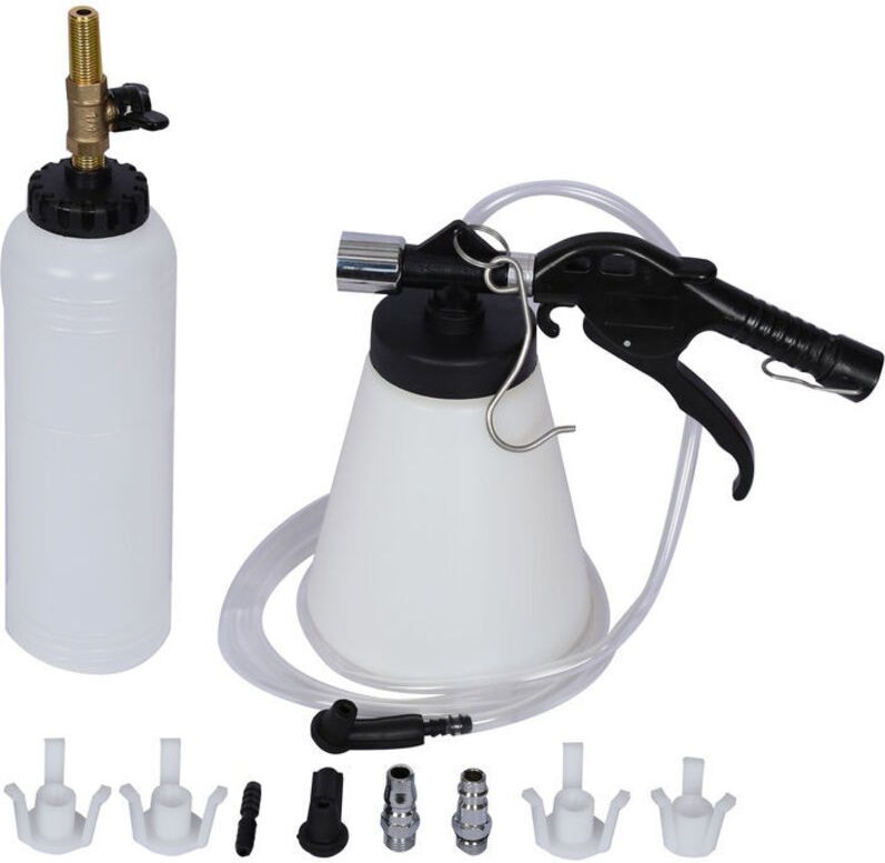 Bremsenentlüfter – 1-Liter-Behälter – 6–12 bar Druck – mit Adaptern – Druckluftwerkzeug für die Kfz-Wartung