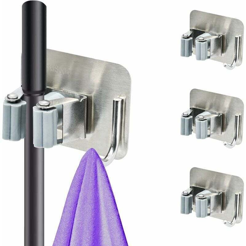 Lablanc - Wandbesenhalter, 4er-Set, Wandbesenhalter, ohne Bohren, selbstklebender Mopphalter mit Haken, Küchenaufbewahru...