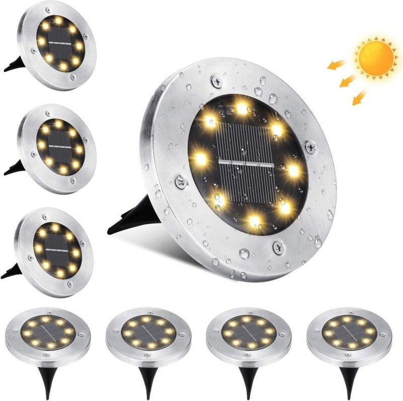 Thumbnail - Solarlampe für den Außenbereich, Garten, 8 LEDs, Solarstrahler für den Außenbereich, wasserdicht, IP65, Edelstahl, Einba...