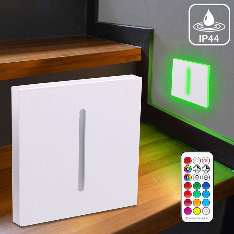 IP44 LED Treppenbeleuchtung 230V Treppenlicht eckig weiß - Unterteil Lichtfarbe: RGB Warmweiß 3W - Lichtaustritt: Fokus