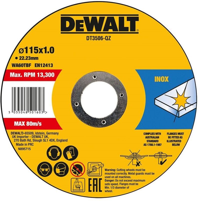 Trennscheibe Edelstahl flach 115 mmx1.0 mm DT3506-QZ - Dewalt