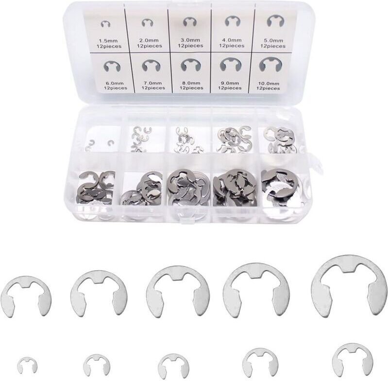 Innensicherungsringe, E-Clip-Ringe, Edelstahl-E-Clip-Sicherungsring-Set, 120 Stück, 10 Größen, mit Druckknopfverschluss