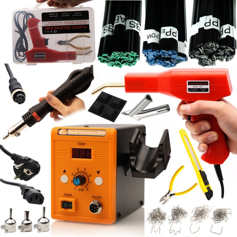 Rosfix Set 858D Kunststoffschweißgerät – 700 W Heißluftstation mit Temperaturregelung 100–500 °C 4 Düsen, 300 g Schweißd...