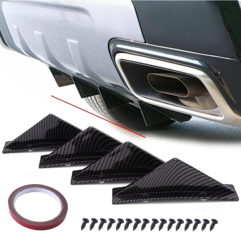4Pcs Universal Auto Heckspoiler Carbon Fiber Auto Heckspoiler Lip Diffusor Heckspoiler Shark Gewölbte Form Splitter Zube...
