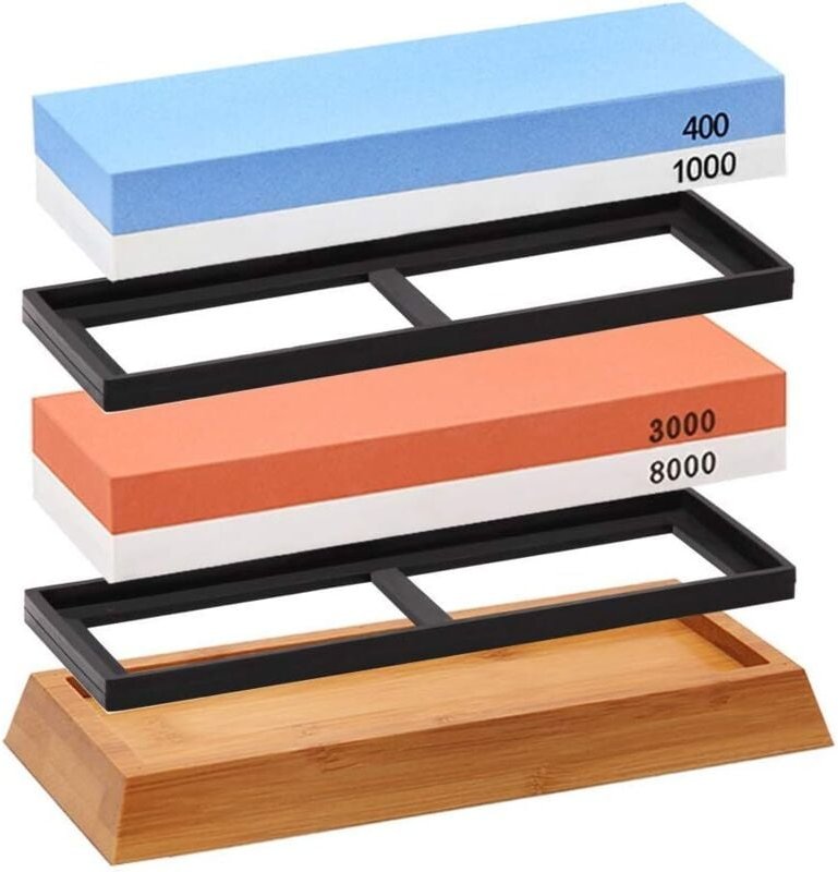 Messerschärfstein-Set, Premium-Schärfset mit rutschfester Bambusbasis