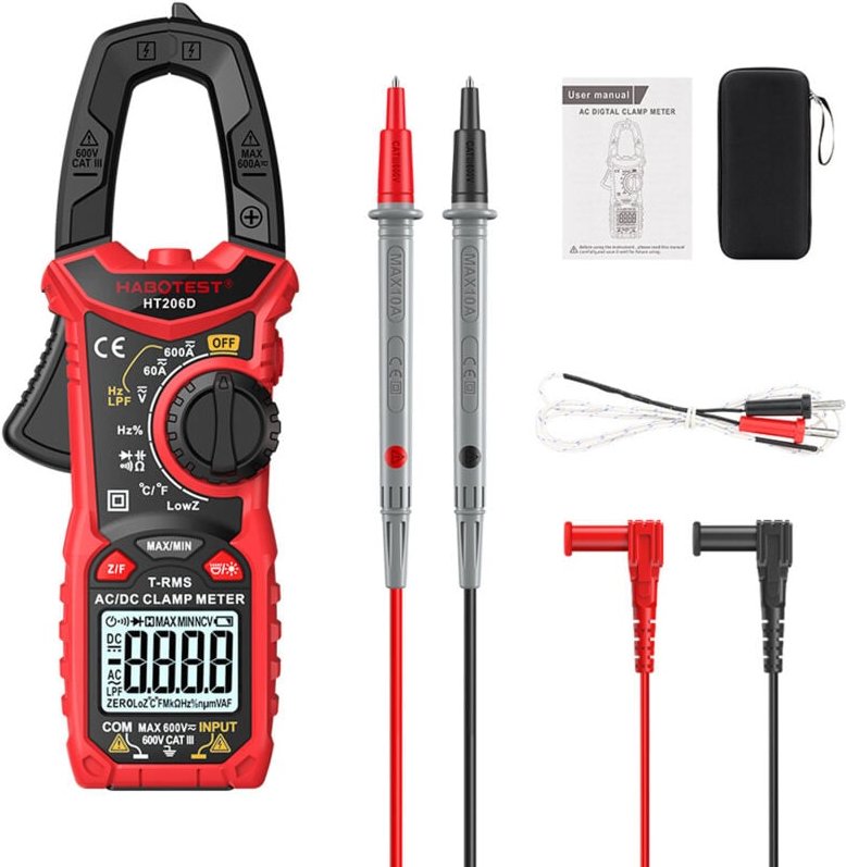 Digitales AC/DC-Stromzangenmessgerät, professionelles Multimeter, misst Strom/Spannung/Diode/Temperatur/Widerstand/Frequ...