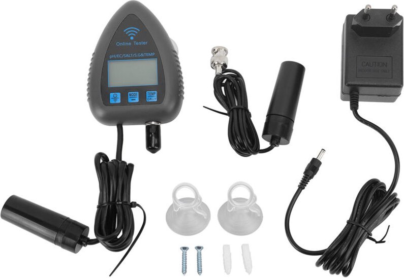5-in-1 Mini-WLAN-Wasserqualitätsmessgerät für Tuya mit 230-V-EU-Stecker – Hochpräzise pH-, EC-, Salz- und Temperaturmess...