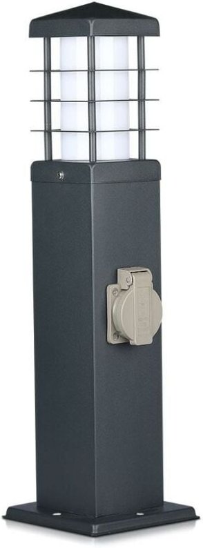 Gartensäule Steckdose mit E27 Lampenfassung und 2 16A Steckdosen in grauem Stahl IP44 - V-tac