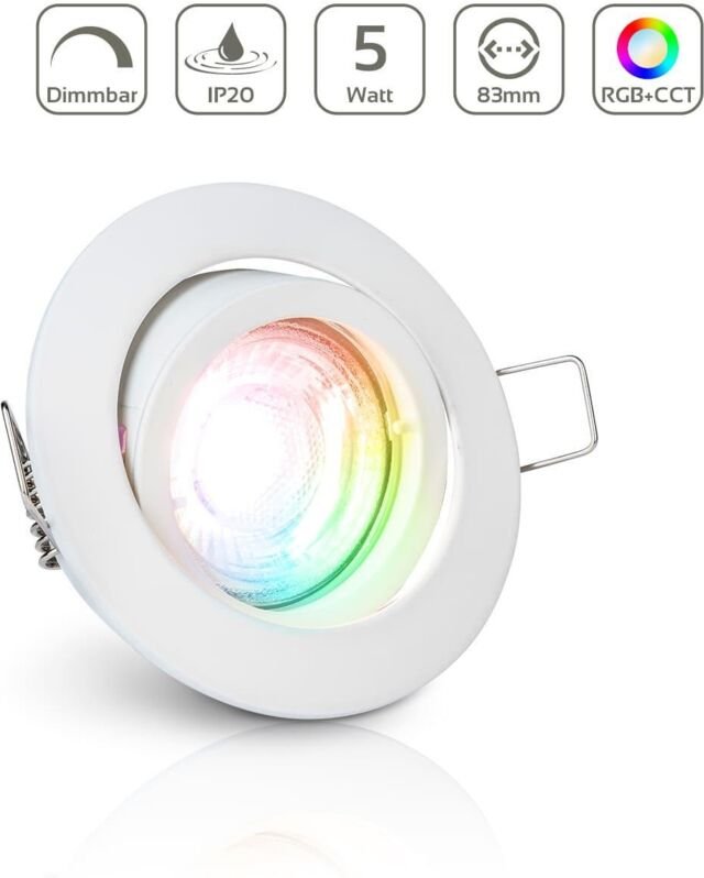 Einbauspot IP20 rund schwenkbar Bajonettverschluss - Farbe: Weiß - LED Leuchtmittel: GU10 5W RGB+CCT