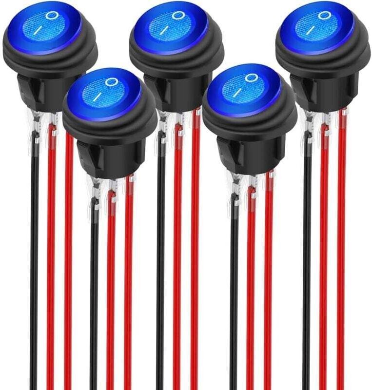 Wasserdichter runder Wippschalter, 12–24 v, 15 a, mit blauer LED-Beleuchtung, Ein/Aus, 3 Pins, 2 Positionen, 12 v, für M...