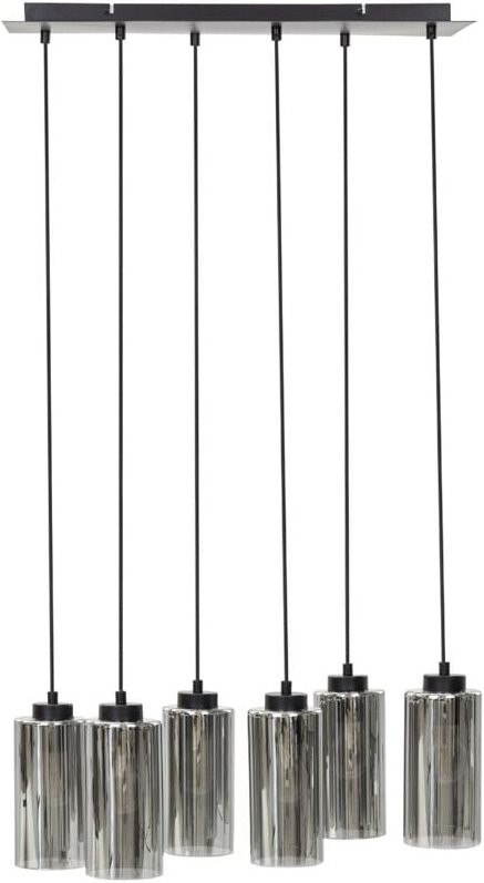 Hängelampe in Grau / Schwarz aus Rauchglas 6-Flammig Modernes Design Pendelleuchte für Esszimmer Esstisch Wohnzimmer Ind...