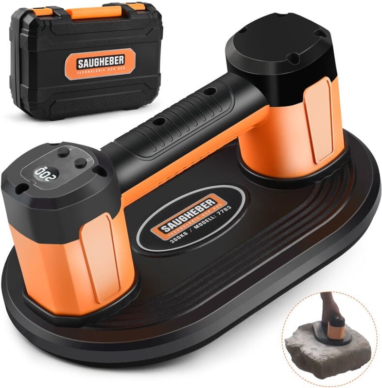 Elektrisch Saugheber mit LCD-Anzeige, 27cm, Max. 300KG, Akku Vakuum Saugnäpfe, Heavy Duty Fliesenheber Glassauger Auto V...