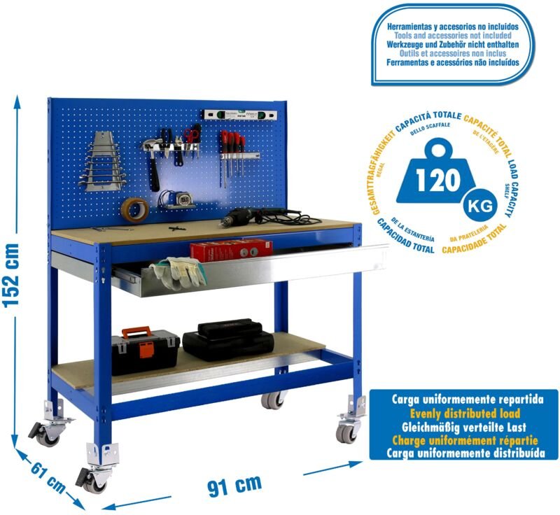Simonrack Arbeitstisch Blau und Holz 152 cm