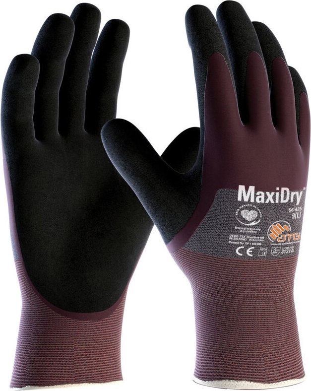 FP - Handschuhe MaxiDry 56-425 Gr.9 lila/schwarz Nyl.EN 388 psa ii atg 12 Stk