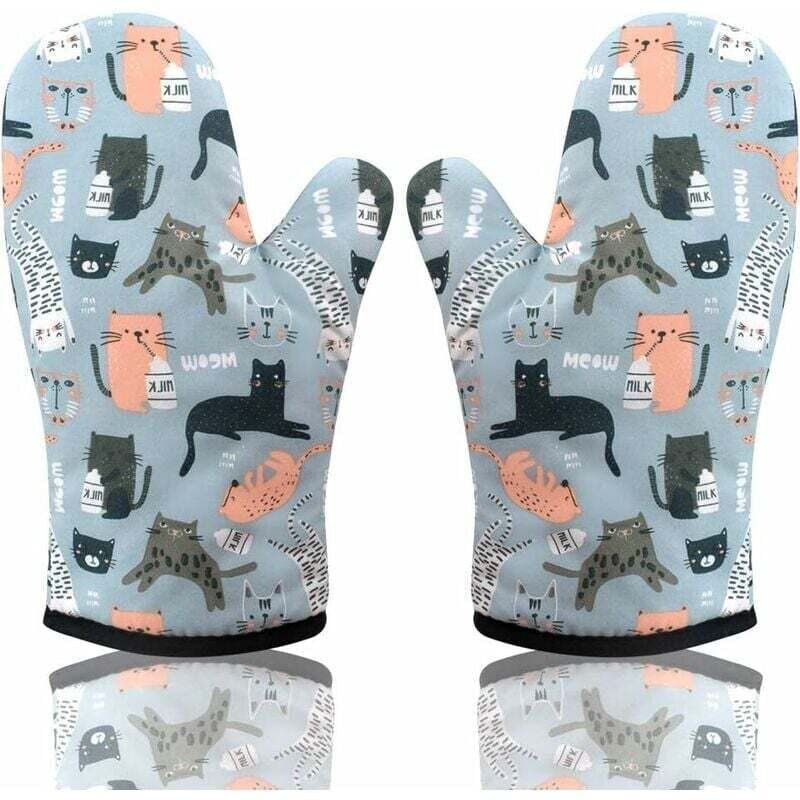 Ofenhandschuhe mit Katzenmotiv, 1 Paar, Ofenhandschuhe, hitzebeständig, atmungsaktiv, isoliert, Küchenhandschuhe zum Gri...