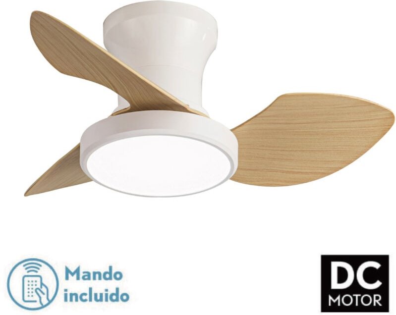 Fijalo - Deckenventilator 3 Flügel / Abs-Lampe Weiß/Natur 64x64x21cm