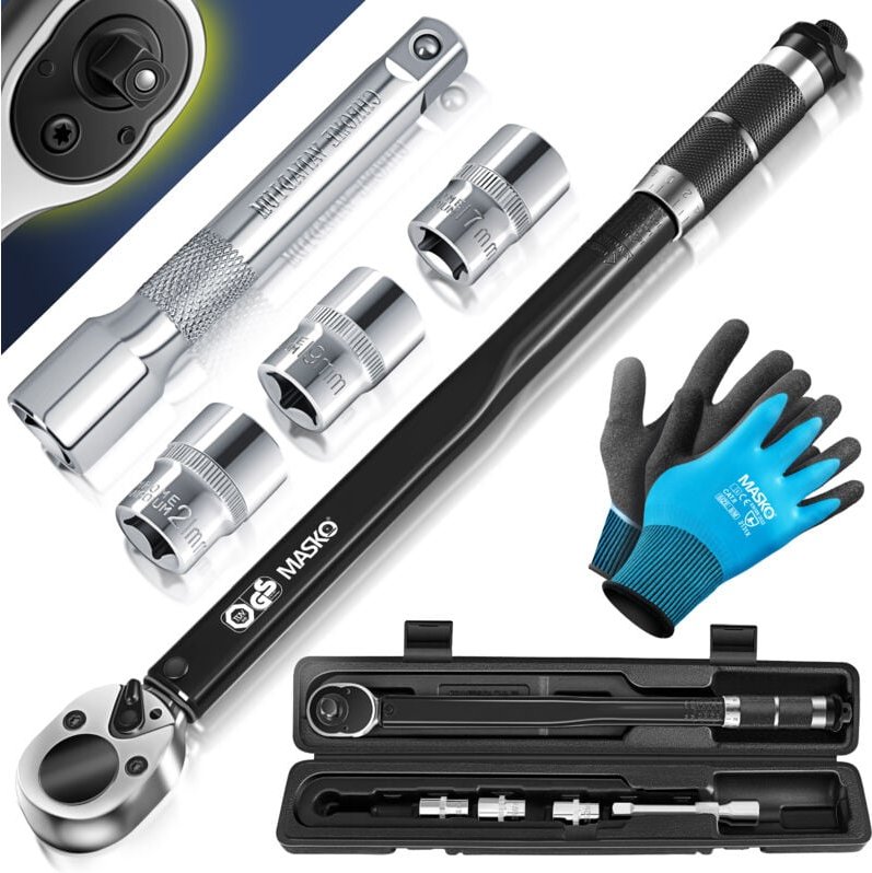 Drehmomentschlüssel 6tlg. Set 40-210Nm 1/2 ' cv inkl. 3 Stecknüssen 17mm 19mm 21mm und Verlängerung 125mm inkl. Koffer +...