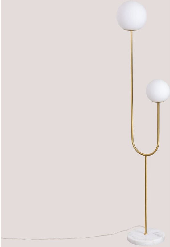 SKLUM Stehlampe aus Eisen, Marmor und zwei Niama-Glaskugeln Vergoldet