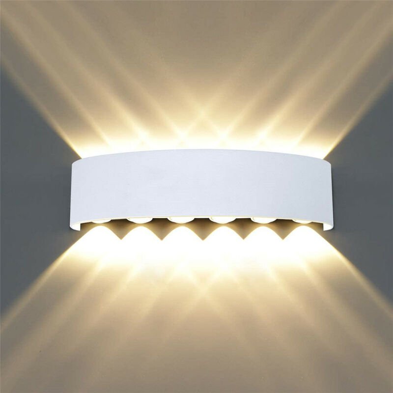 Thumbnail - Wandleuchte led Außen Innen, 12W Modern Aluminium Wandlampe Up Down IP65 für Wohnzimmer Schlafzimmer Treppe (Weiß/Warmwe...