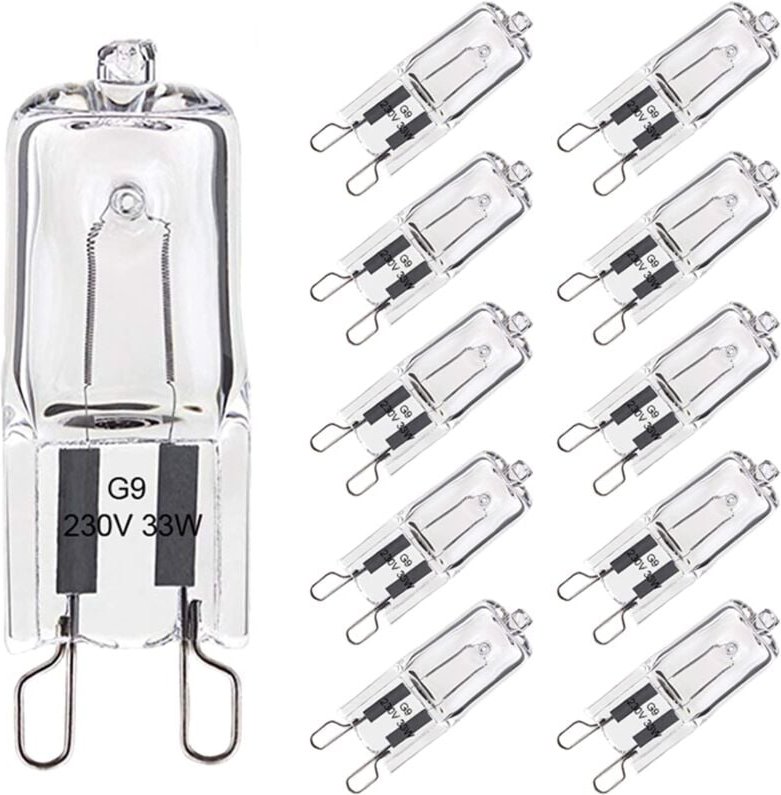 Beijiyi - Set mit 10 G9-Glühbirnen, 33 w, warmweiß, Halogen G9 für Ofentoleranz von 300 °c, G9-Glühbirnen in Kapselform,...