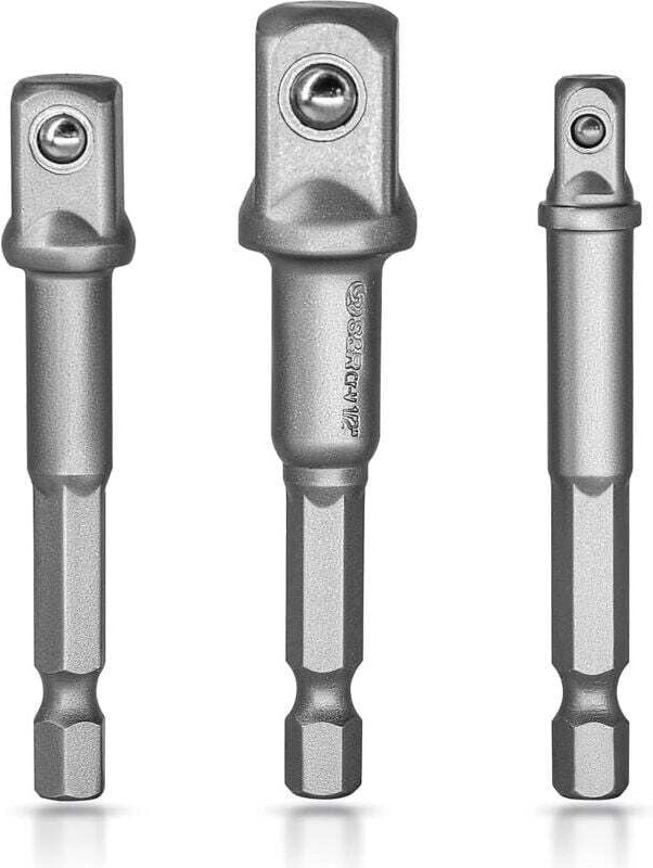 S&R-Steckschlüsselhalter-Adapter für Bohrmaschinen, Schraubendreher und Schlagschrauber. Satz mit 3 Vierkant-Antriebsfut...