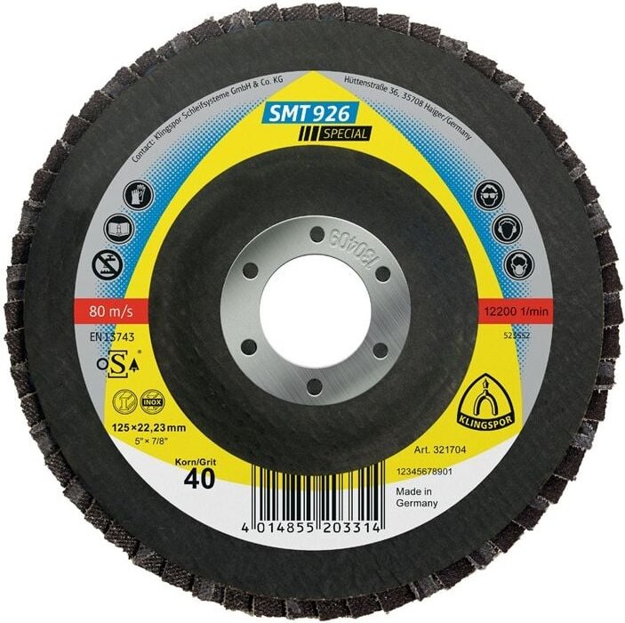 Klingspor - 321704 Fächerscheibe smt 926 Special ø 125 mm Körnung 40 6° gewölbt in