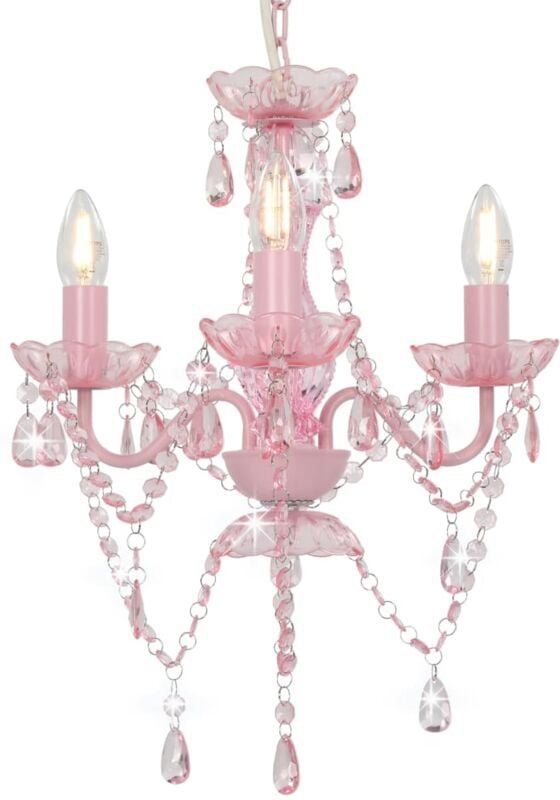 Kronleuchter mit Perlen Rosa Rund 3×E14 Vidaxl