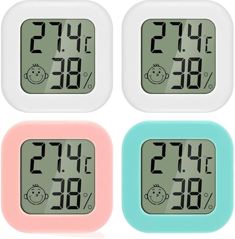 CCYKXA Mini-LCD-Digital-Innenthermometer-Hygrometer, 4-teilig, Thermo-Hygrometer, Komfort-Niveauanzeige, hochpräzise, tr...