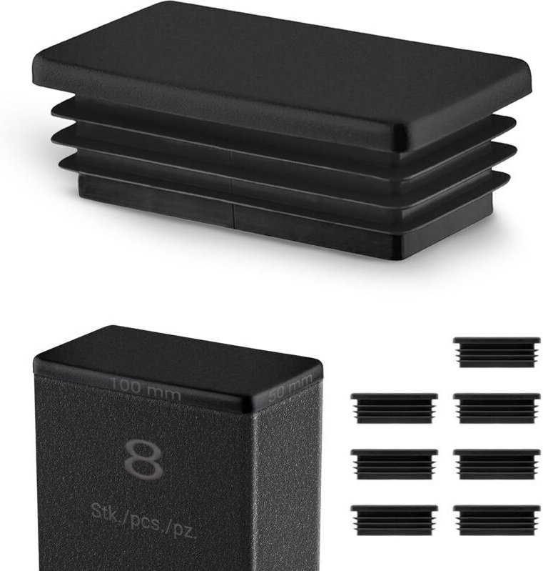 Schwarze rechteckige Rohrendkappe, 100 x 50 mm, Kunststoff-Innenendkappe, für Möbelfüße und Metallkonstruktionen, Versch...