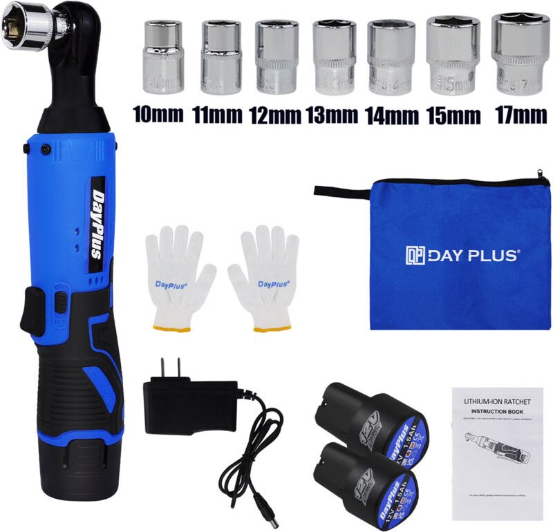 Neue elektrische schnurlose 3/8'' 12V 90° rechte Ratschenwinkel Schraubenschlüssel Werkzeug +2PC Batterie