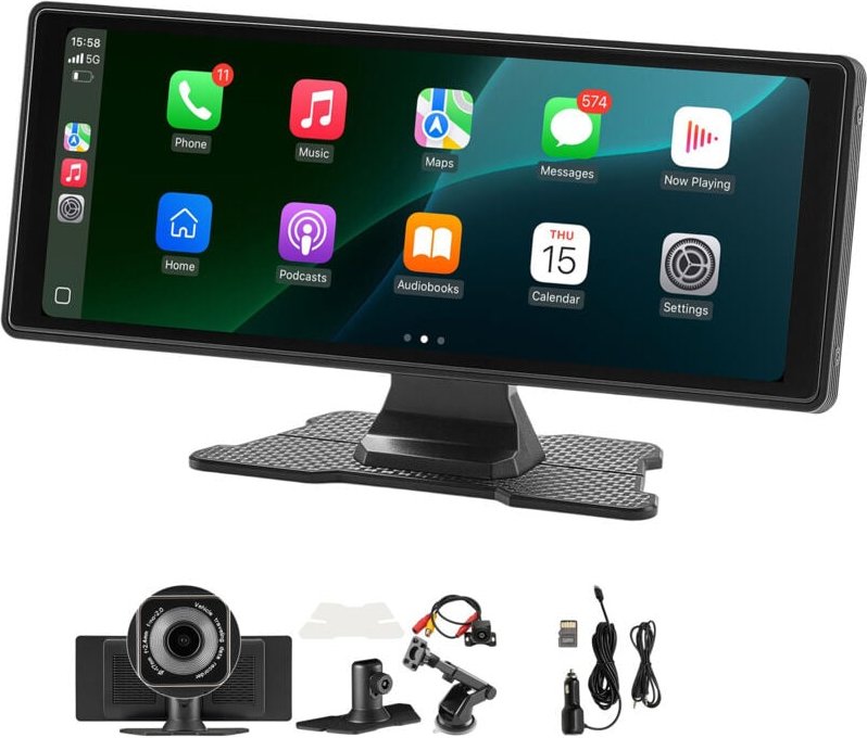 Mophorn Kabelloses Autoradio (254 mm) HD-Touchscreen mit Apple CarPlay und Android Auto, CarPlay-Display mit Front- und ...