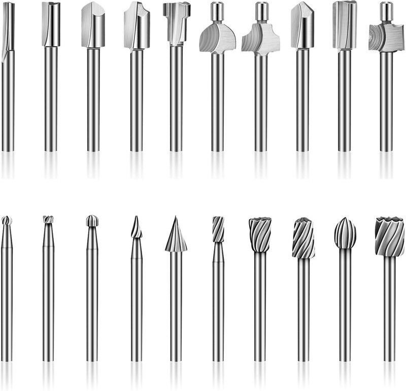 HSS-Fräser-Bits, 20 Stück, 3 mm, 1/8 Zoll HSS-Fräser-Bits, Holzbearbeitungs-Fräser-Bits, Zubehör-Set, rotierende Multi-T...