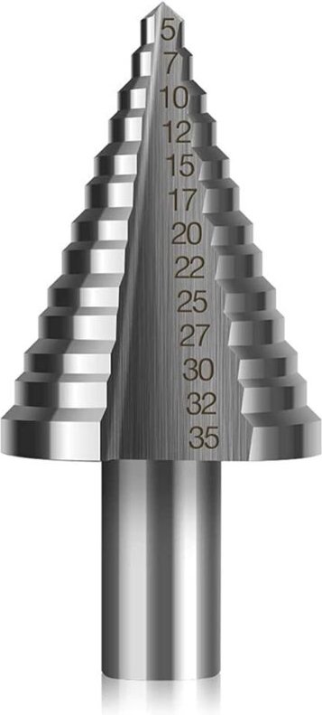 Professionelles Stufenbohrer-Set, 5–35 mm Durchmesser, 2 Schneiden, konischer HSS-Bohrer, silberfarben