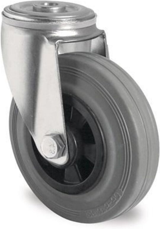 Lenkrolle Rad-Ø 200 mm Tragfähigkeit 205 kg Rückenlochbefestigung Polypropylen Rollenlager Vollgummi grau