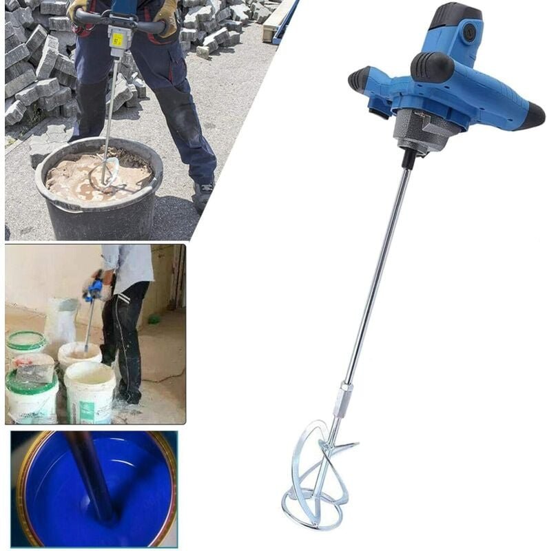 Rührwerk mit starken 2600W – Farb-Mörtelrührer Betonrührer – robustes 6-Gang-Metallgetriebe – Mit großem Rührquirl ø 120...