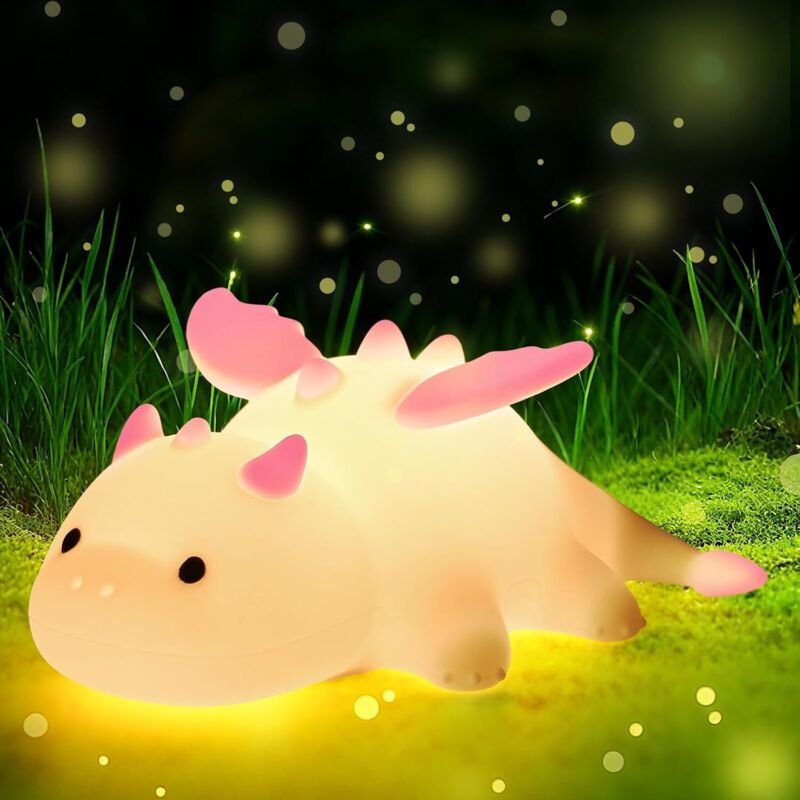 Rosa, weiches Silikon-Nachtlicht in Form eines Wyvern-Drachen, 7 einstellbare Farben, 1200-mAh-Akku, Timer, Babyzimmerde...