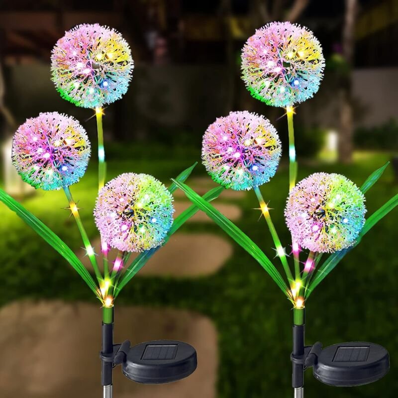 Thumbnail - Solarleuchten für den Außenbereich, 2er-Pack Löwenzahn-Solarleuchten mit farbwechselnden LEDs, wasserdichte, dekorative ...