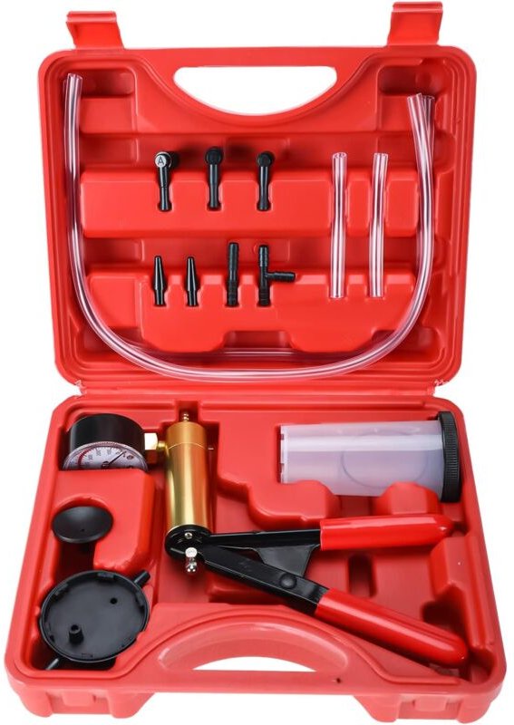 Manuelle Vakuumpumpe, Bremsflüssigkeits-Vakuumtester und Entlüftungsgerät, 6 Adapter mit Koffer - Lntyq