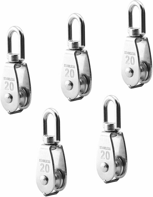 M20 Simgle-Riemenscheibe aus Edelstahl 304, 20 mm Einzelrollen-Blockrolle, Kran-Drehhaken, glattes Drahtseil, Kabellast ...