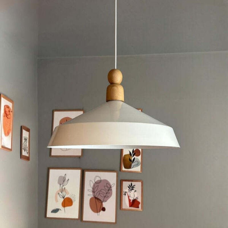 Lema Einzelner Weißer Kronleuchter mit Dickem Perlenholzkopf, Hängelampe für Restaurant, Café und Wohnzimmer